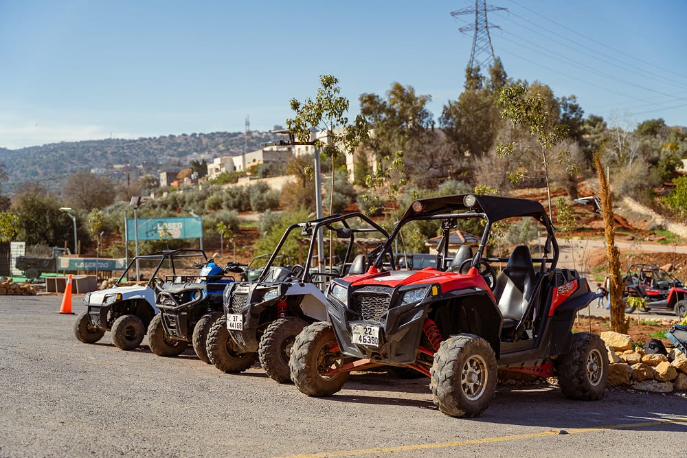 Fleet of UTV buggies ready for off-road trips at Bait Shaker