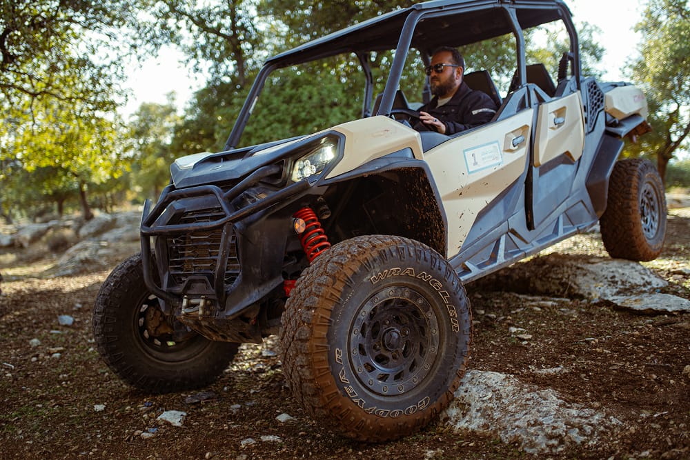 Guest driving a UTV buggy on the Bait Shaker valley trail